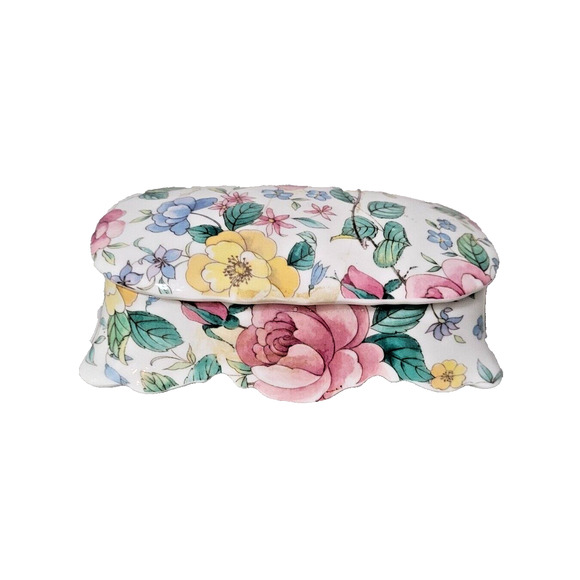 Crownford Giftware NY Made England Porcelain Trinket Tray Box with Lid Floral - Picture 1 of 4